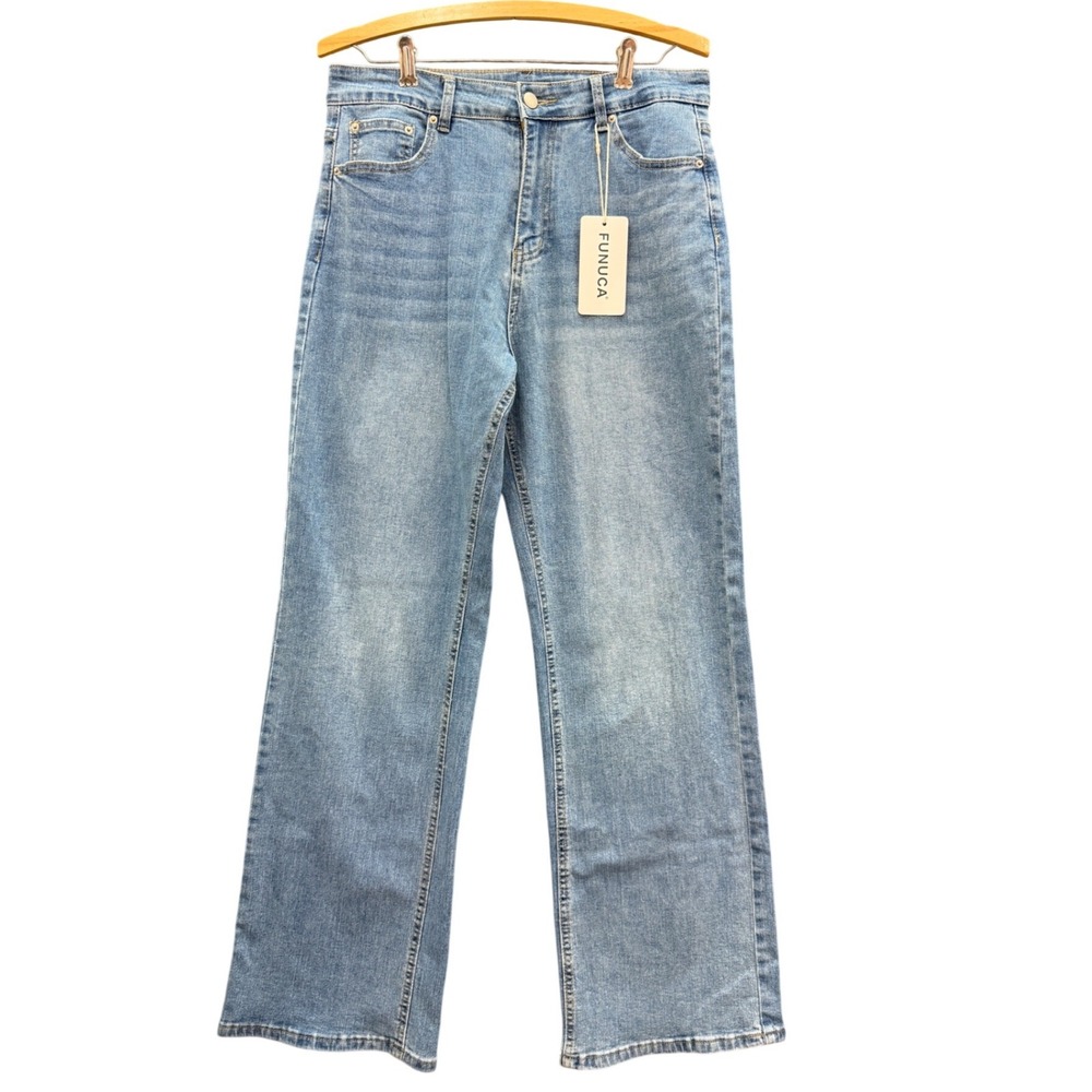 Funuca Straight Leg Jeans Women Size 8 Blue Light Wash Stretch Casual Denim
